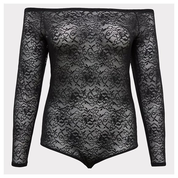 Black Lace Off Shoulder Bodysuit - Picture 2 of 2